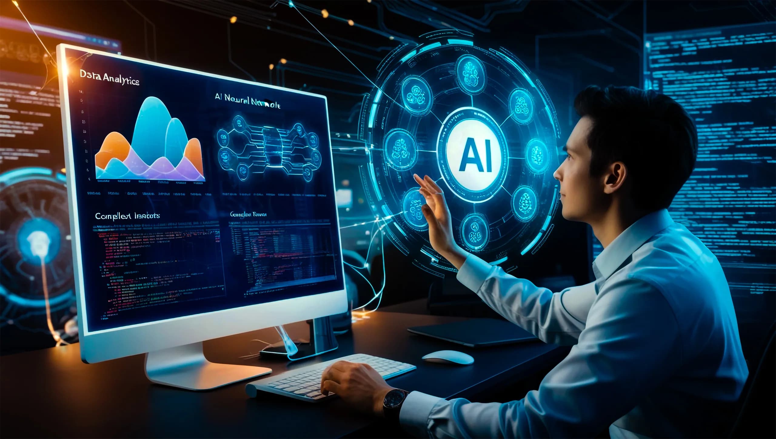 An engineer working across an application interface and a live data view