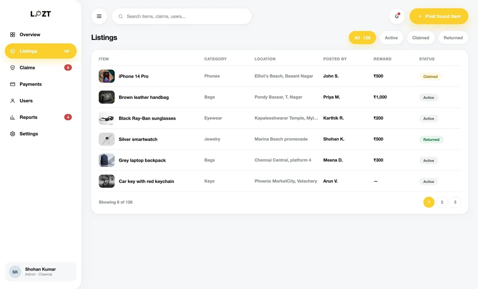 The Loztapp operator listings view