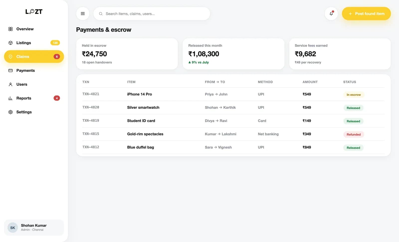 Operator console — payments