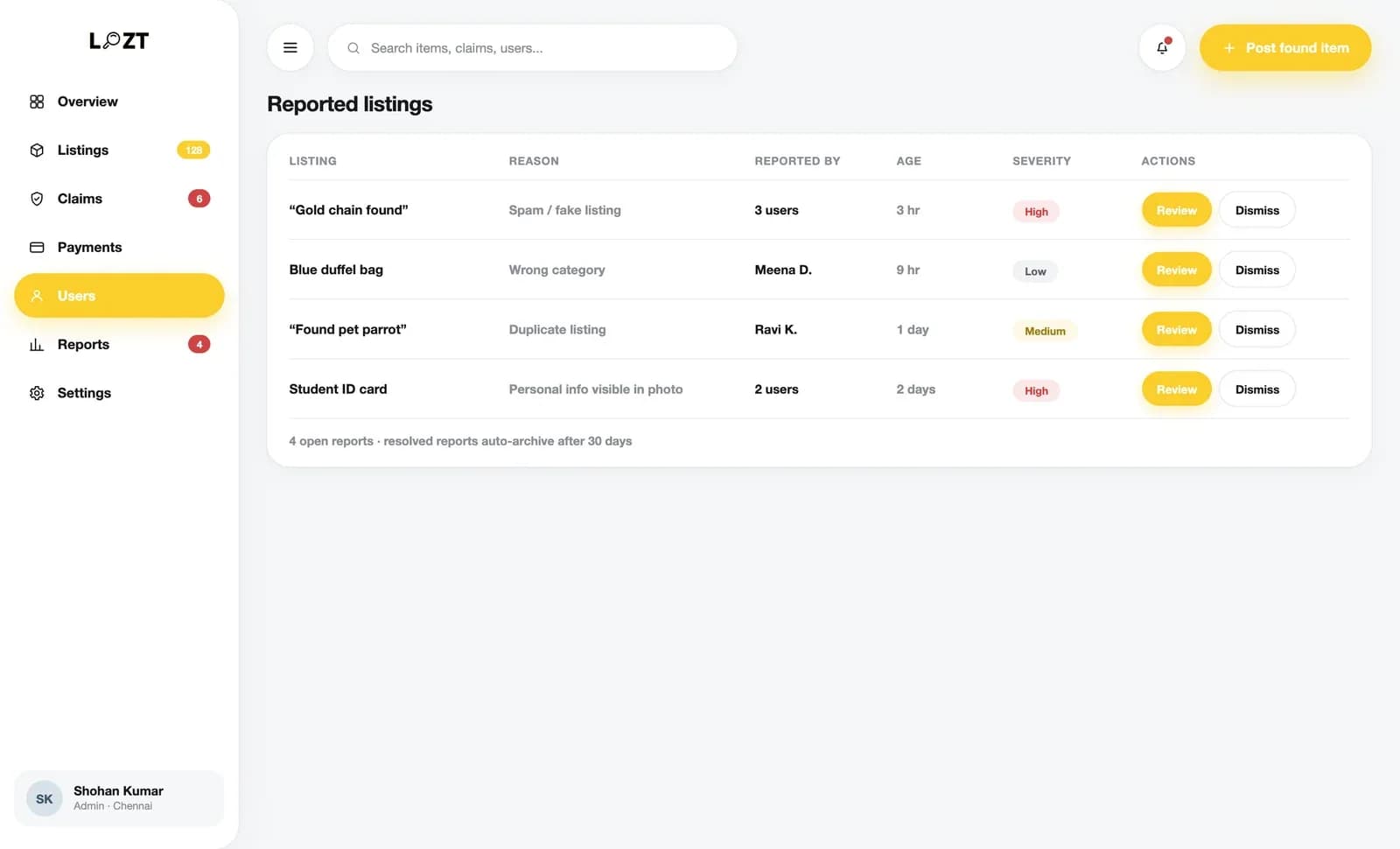 Operator console — reports