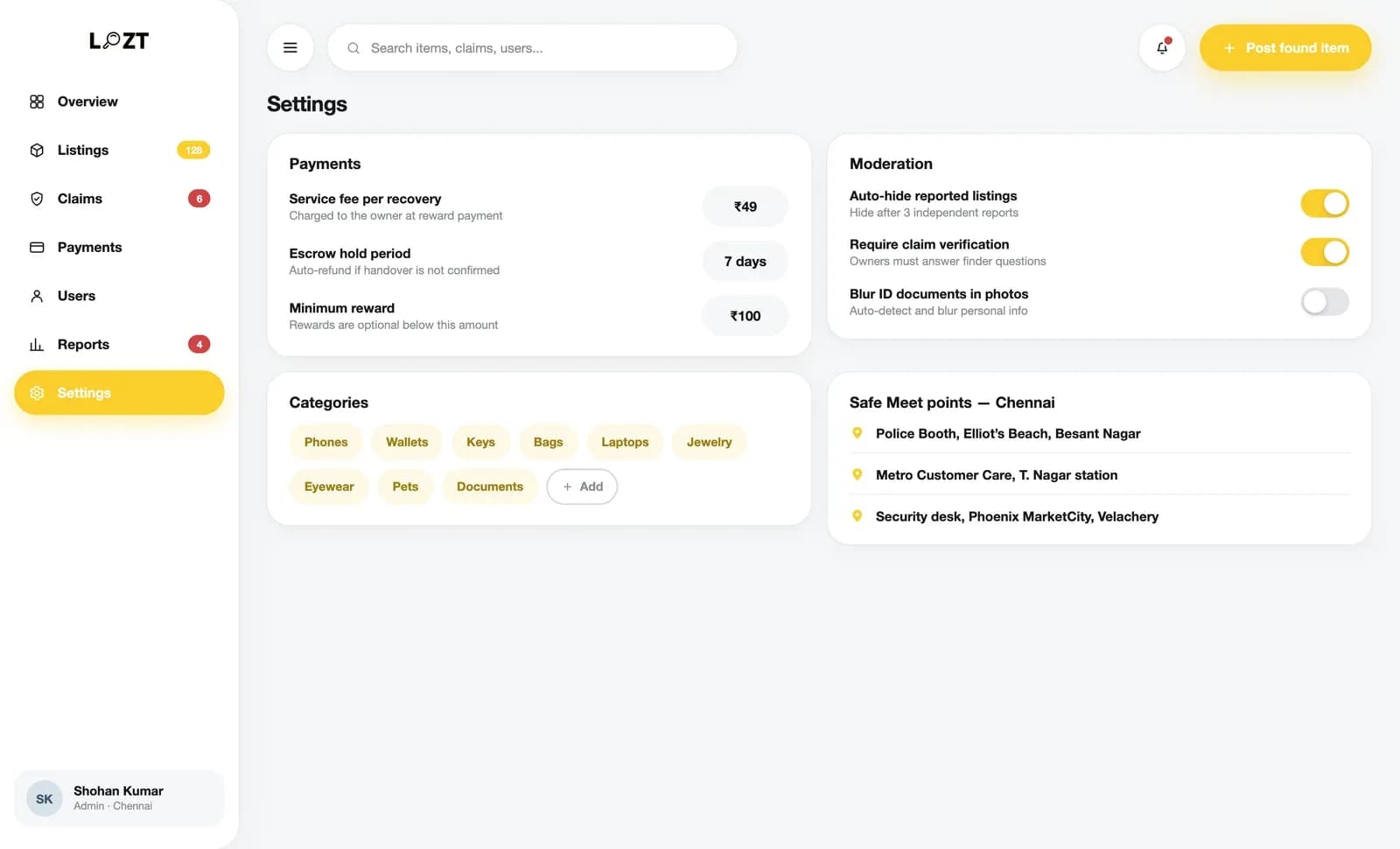 Operator console — settings