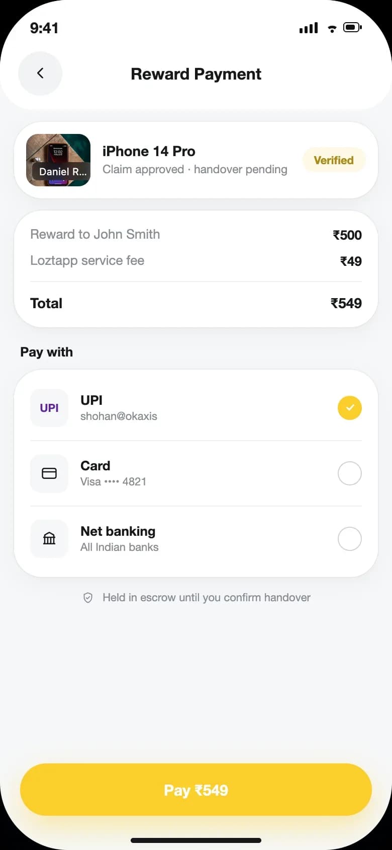 Mobile app — reward payment