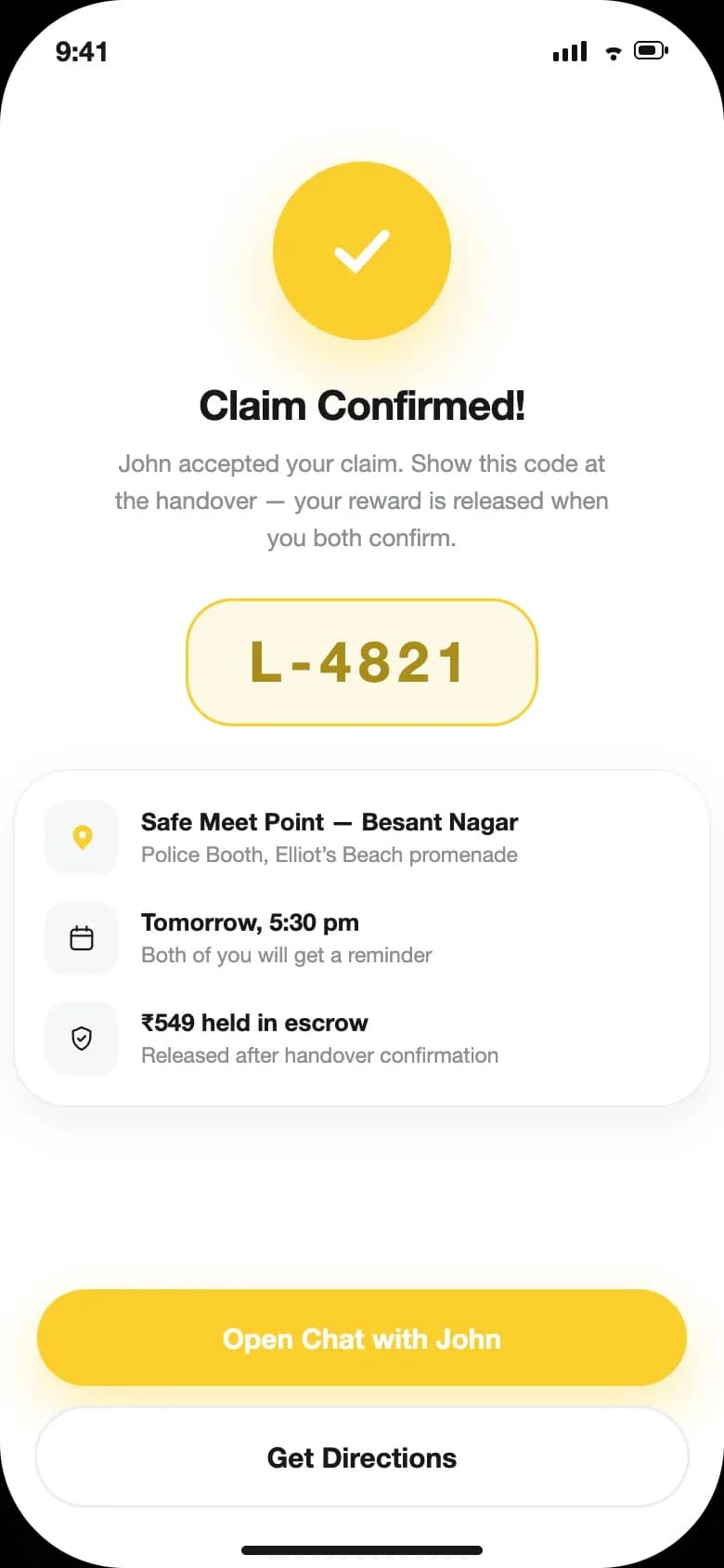 Mobile app — claim confirmed