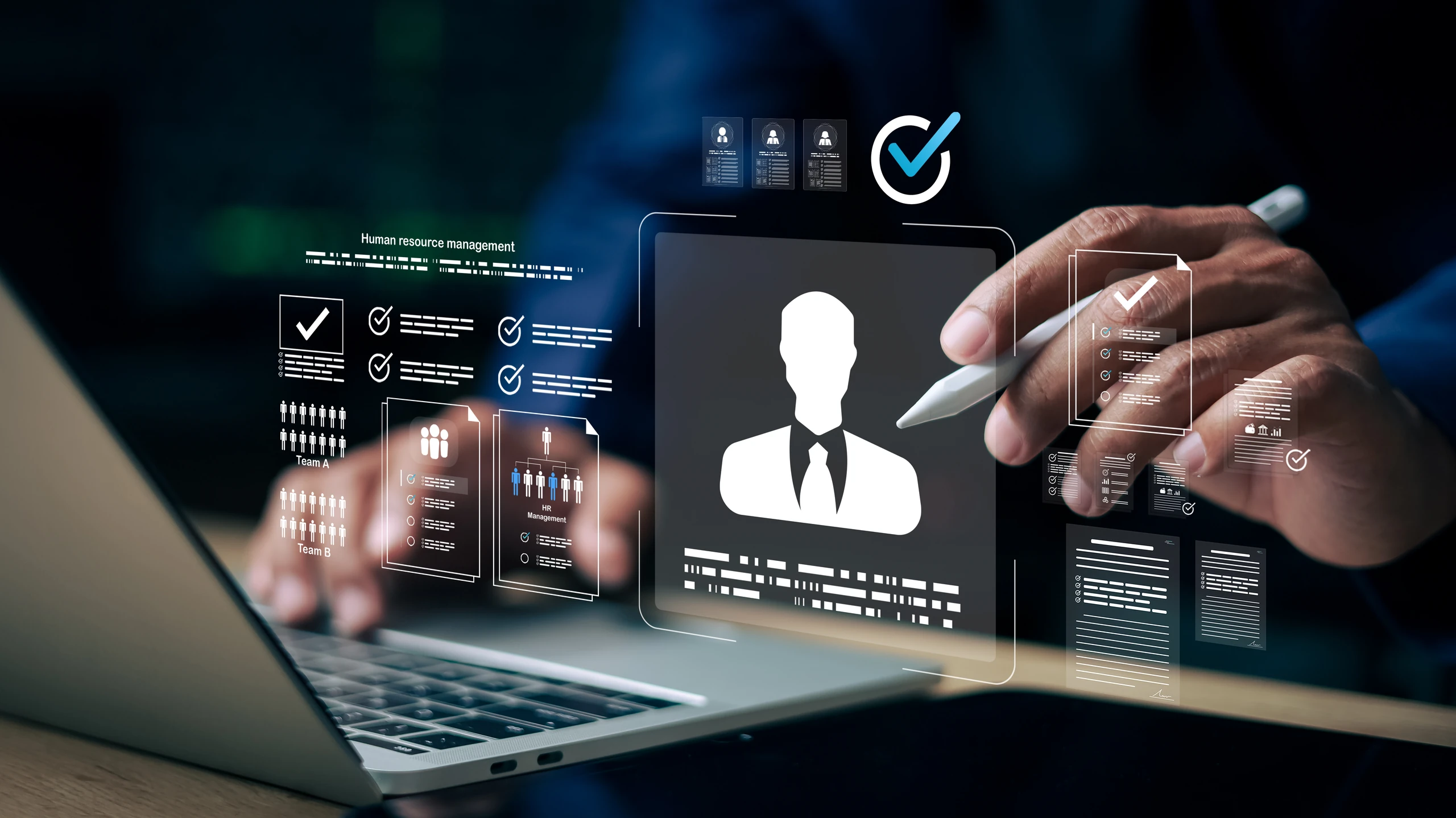 Human resource management screen showing employee profiles and team rosters